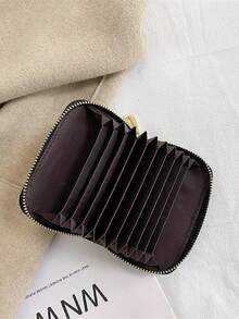 Ví đựng thẻ gấp nhiều ngăn kiểu accordion vân da cá sấu, ví bifold kéo khóa có đầu kéo màu vàng, hộp đựng thẻ tín dụng nhỏ gọn - màu xanh lá - Xem 5
