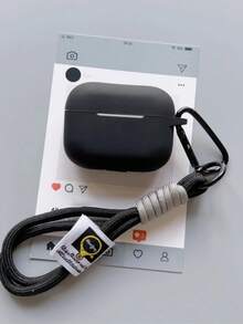 Compatible With Airpods Protective Case Minimalist Style Handmade Braided Rope Contrast Color Lanyard Bluetooth Earphone Shell, Suitable For Airpods 5 - Black - View 12