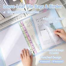 Macaron A4 Loose-Leaf Binder, Large Capacity Document Folder With 4-Color Perforated Transparent File Pockets, PP Waterproof Exam Paper Storage Organizer, Office Document And Exam Paper Classification Storage File Folder, Loose-Leaf Binder, A4 Document Folder, File Storage Organizer, Perforated File Pockets, Macaron Binder, Exam Paper Storage, Waterproof PP Document Folder - A - View 2