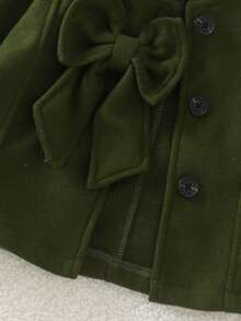 1pc Baby Girl Cute Lightweight 3D Bow Small Stand Collar Long Sleeve Wool Blend Jacket Spring Autumn Elegant Style - Dark Green - View 5