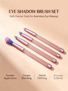 4pcs Makeup Brush Set, Angled Eyeliner Brush, Eyebrow Brush, Concealer Brush, Lip Brush, Highlighter Brush, Professional Eye Makeup Tools - Coral Pink - View 5