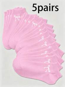 15/10/5/1 Pair Women's Cute Bow Pattern Invisible Socks, Soft Breathable Low-Cut Casual Socks, Suitable For All Seasons - Pink - View 10