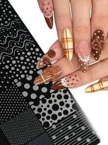 1pc Star&Stripe Geometric Nail Stamping Plate, Stainless Steel Reusable Nail Art Transfer Template, Multi-Size Stars & Line Pattern Nail Stamp Stencil For DIY Manicure And Nail Salon - Multicolor - View 3