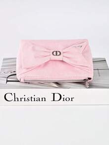 Dior Pink Canvas Bow Cosmetic Bag Makeup Pouch Toiletry Travel Organizer Clutch Beauty Accessory Gift For Women - Pink - View 4