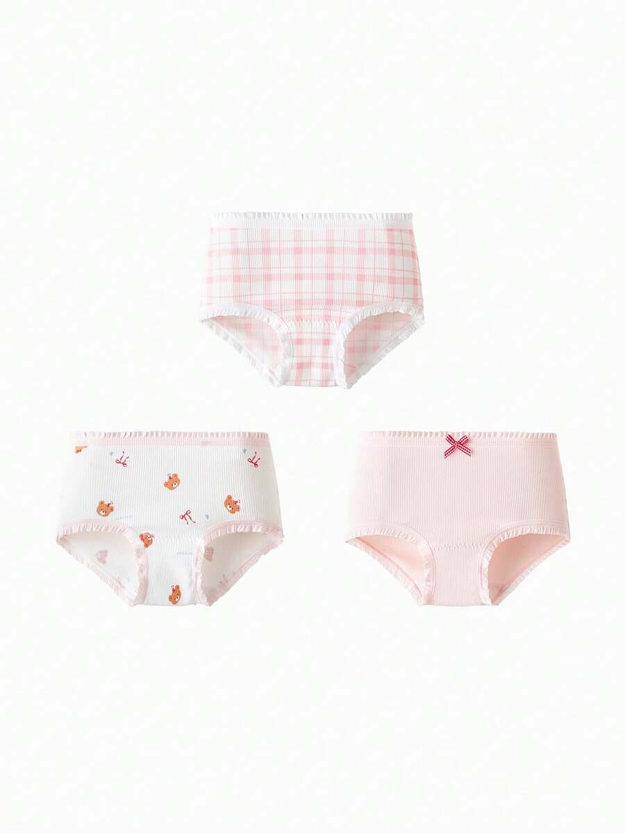 Balabala Girls 3‑Pack A‑Class Cotton Underwear Soft Breathable Briefs No Pinch Fit For Big Tween Girl Daily Wear - Coffee Red Tone - View 1