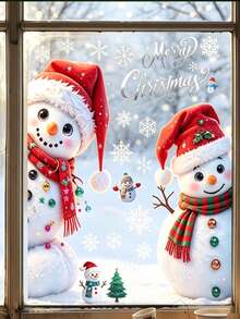 1pc Peeking Snowman Window Sticker, Snowman Snowball Static Cling Window Decal, Christmas Fun Holiday Decoration Glass Sticker, Glue-Free Reusable Electrostatic Sticker, Home Decor Christmas Window Beautification Sticker, Suitable For Bedroom, Living Room, Storefront, Glass And Home Holiday Decoration - Multicolor - View 7