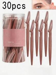 30/24/12/6/3/1pcs Brown Set With Transparent Storage Container, Precise Facial Razor With Protective Cap, Gentle Reusable Eyebrow Trimmer, Suitable For Eyebrow Shaping And Removing Facial Fine Hair - Coffee Glitter - View 9