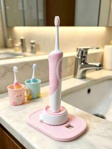 1pc Electric Toothbrush Base Ventilation Pad, Silicone Drainage Mat, Multi-Color Non-Slip Waterproof Mat, Bathroom Sink Countertop Organizer, Daily Bathroom Accessory, Home Toothbrush Holder Base Protector - Multicolor - View 5