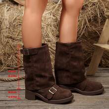 Petite Women's Knee-High Tall Boots, British Style Riding Boots, Chunky Heel High Heel Long Boots, Minimalist Commuter Office Evening Date Wear, Spring Autumn Winter Boots - Brown - View 10