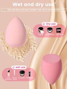 8 Pcs Total Makeup Tool Kit, 7 Pcs Pink Beauty Sponges Plus 1 Short Handle Makeup Brush. Elastic Soft Sponges Support Wet And Dry Dual Use, Matched Brush Helps Blend Powder For Natural Flawless Base Makeup - Multicolor - View 6