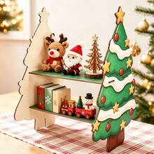 Creative Christmas Tree Shaped Wooden Double-Layer Storage Rack, Easy Assembly, Sturdy And Durable. Double-Layer Shelf Can Hold Dolls, Small Ornaments, Candies And Various Small Items, Combining Storage And Holiday Decoration Functions, Suitable For Desktops, Display Windows, Party Scenes, Creating A Strong Christmas Atmosphere. - Multicolor - View 2