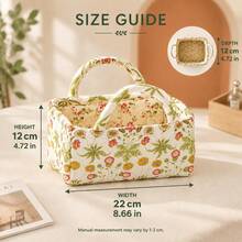 Floral Fabric Storage Basket With Handles, Quilted Organizer Bin For Bedroom, Bathroom, Closet And Shelves, Portable Clothes And Cosmetics Storage Box For Home Decor - Multicolor - View 7