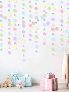 Dekorasi Natal Garland Kertas Polkadot Warna-warni, Kain Latar Belakang Pita Gantung Bulat, Cocok untuk Ulang Tahun, Ruang Kelas, Halloween, dan Dekorasi Mobil - Warna campuran - View 2
