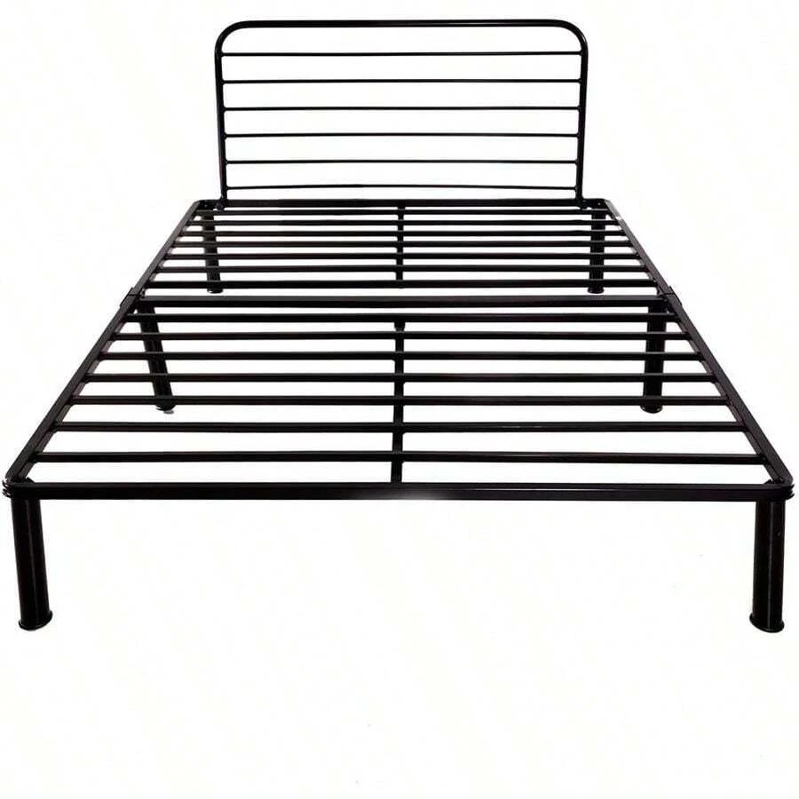 Cama Plegable de Acero Resistente con Cabecera | No Requiere instalación | No Incluye colchón | Color Negro (Individual) - Negro - Ver 1