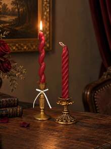 1 Piece French Red Long Taper Candle, Spiral Candle, Smokeless Soy Wax, Home Decor, Wedding, Romantic Dinner Decor, Party, Daily Use, Holiday Table Decor, Gift For Women - A - View 7