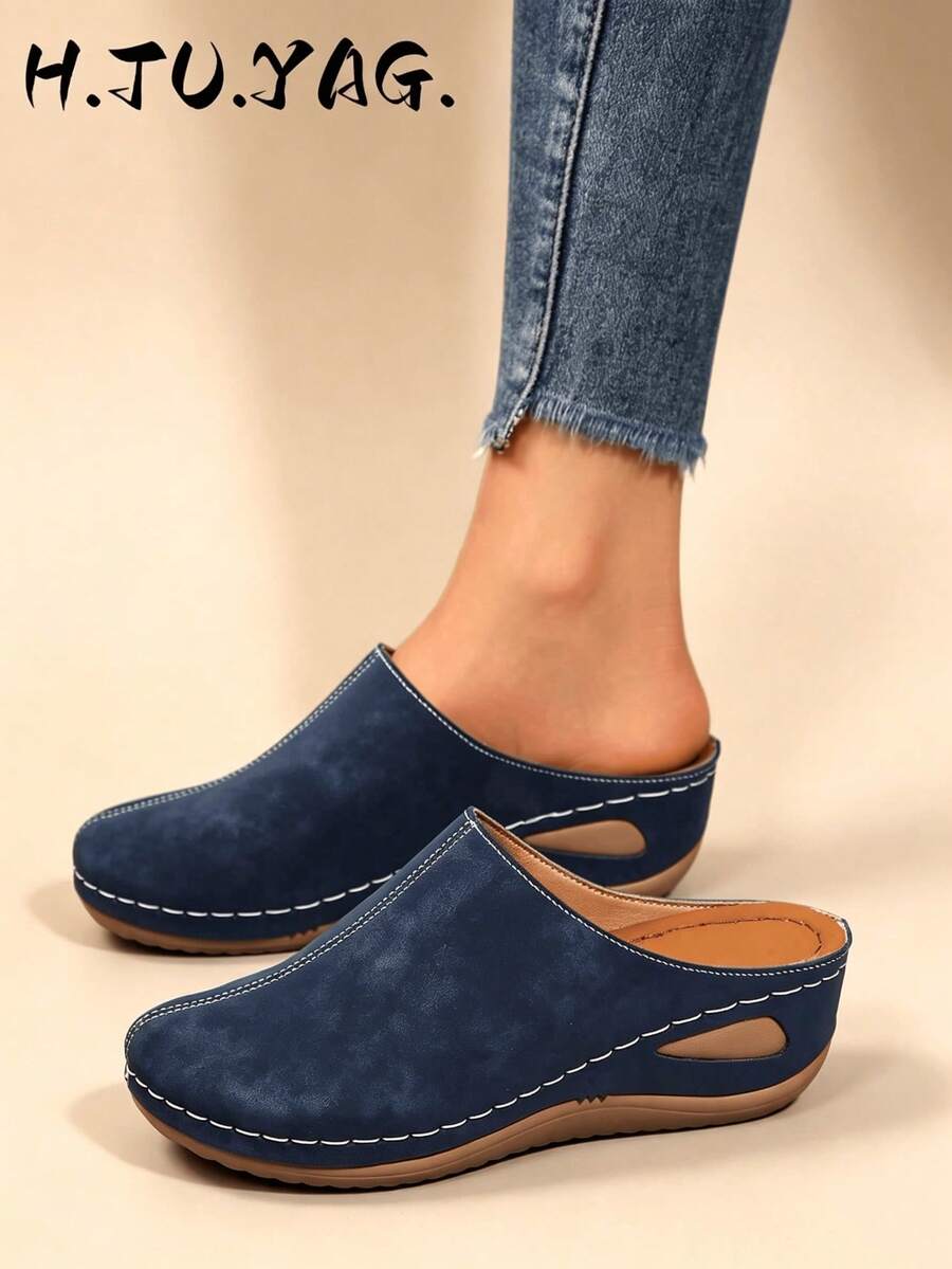 Sandal Selop Wanita Model Baru dengan Hak Wedges, Sol Tebal, dan Ujung Tertutup, Ringan, Nyaman, dan Lembut untuk di Rumah dan Berjalan, Musim Semi dan Gugur