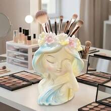 1 buah Kotak Penyimpanan Gaya Putri Lucu, Wadah Kamar Mandi Serbaguna untuk Tempat Kuas Makeup, Tempat Pena Meja, Dekorasi Meja Rias, Kamar Belajar Asrama, Penyimpanan Alat Tulis, Hadiah Natal Halloween yang Ideal - Baby Blue - View 4