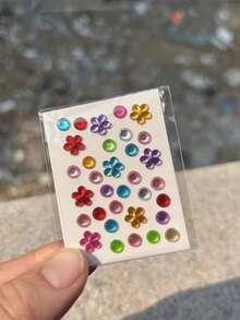 5pcs/10pcs Colorful Heart & Flower Rhinestone Stickers, 3D Crystal Glitter Decals For Phone Case, Camera, Earbuds, Laptop Decoration - Colorful Diamond Style - View 10