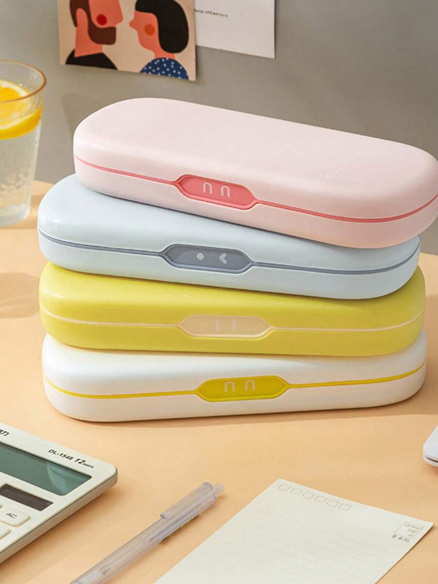 Simple Macaron Stationery Pencil Case, Hard Plastic Press Type Open Pencil Case, Large Capacity Nice Pen Storage Box, Suitable For Students And Office Supplies