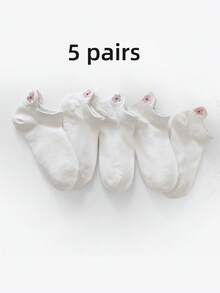 5 Pairs Unisex Cherry Blossom Cotton Boat Socks, Simple Flat Foot Cover Socks, Suitable For Men And Women - Multicolor - View 4