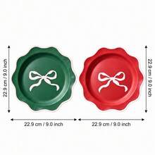 10/20/50 Pcs,Classic Red Green Christmas 7 Inch Paper Plates,Scalloped Edge Gold Rim Plates With Striped Bowknot Design,Festive Disposable Table Plates,For Christmas Gift Exchange,Xmas Potluck,Backyard Holiday Party Supplies - Multicolor - View 6