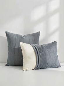 Veyra Day 1pc/2pcs All-Season Vertical Textured Chenille Throw Pillow Covers, Solid Color Striped Square Cushion Cases, Neutral Minimalist Farmhouse Boho Decor For Sofa Bedroom Bay Window Homestay, Pillow Insert Not Included - Grey - View 5