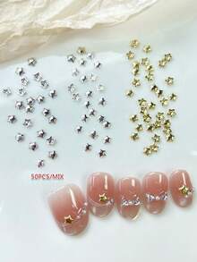 TSZS 50pcs Christmas Small Stars 3 Colors Mixed Shiny Starlight Nail Art Alloy Charms Suitable For Nail Art DIY Nail Decoration - Multicolor - View 1