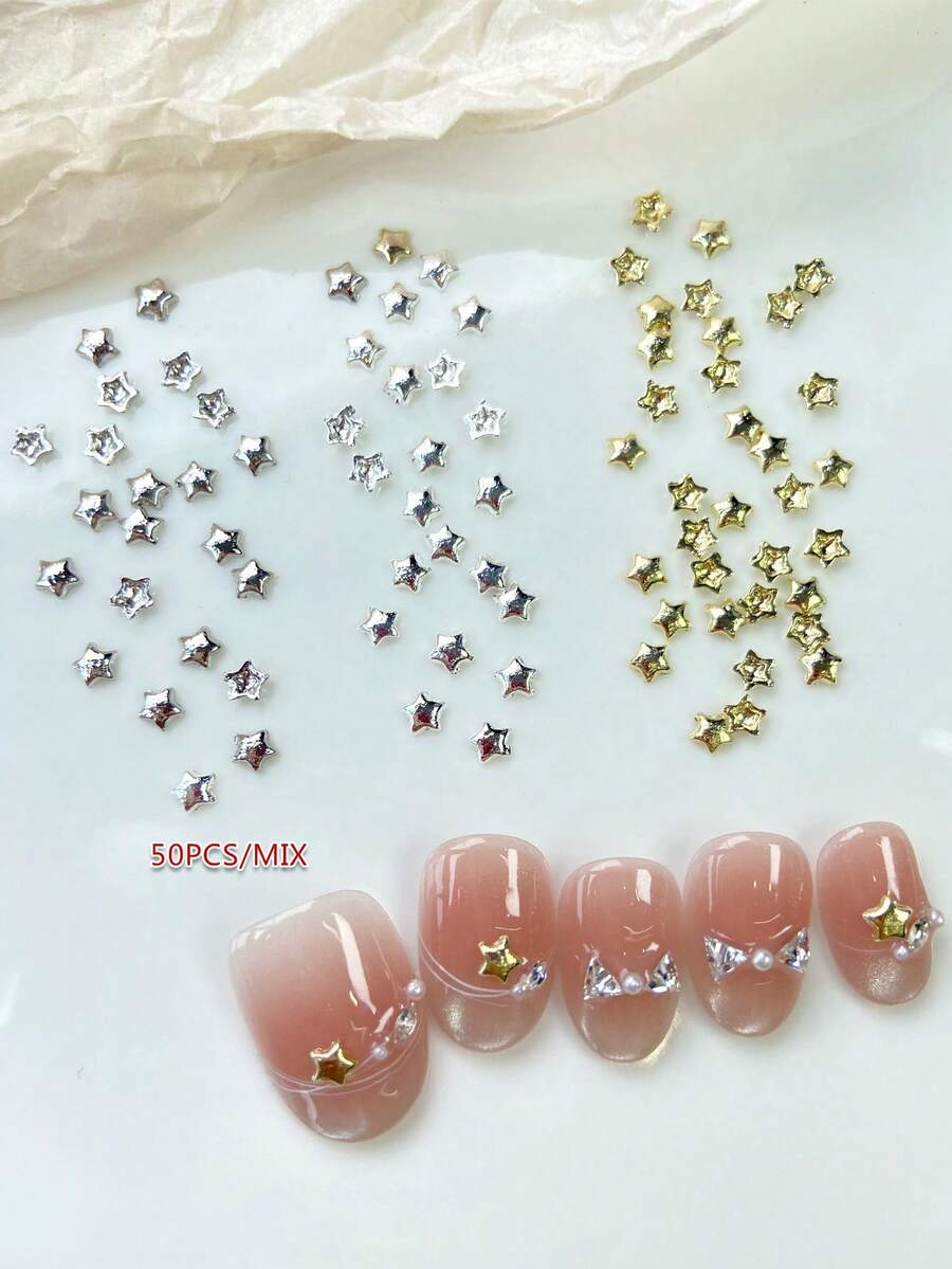 TSZS 50pcs Christmas Small Stars 3 Colors Mixed Shiny Starlight Nail Art Alloy Charms Suitable For Nail Art DIY Nail Decoration - Multicolor - View 1