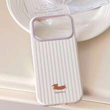1pc Striped Dachshund Phone Case Compatible With Iphone 17 Pro Max, 17 Pro, 16, 15, 14, 13, Soft Shell With Independent Buttons, Anti-Drop - White - View 3