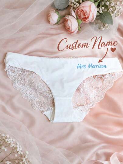 Personalized Underwear, Customized Sexy Bridal Lingerie Party Gift, Personalized White Lace Bridal Thong, Suitable For Valentine's Day, Wedding Lingerie Party