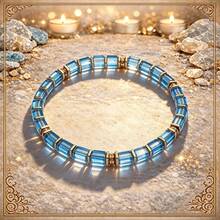 Minimalist Square Blue Apatite Beaded Bracelet, Handmade Hypoallergenic Prosperity Jewelry, Attracts Abundance And Wealth Spiritual Accessory, Suitable For Daily Wear And Gifting - Multicolor - View 3