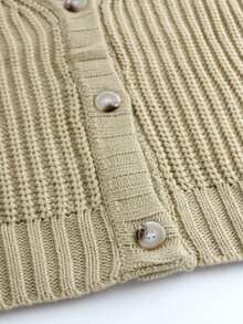 Jaket Cardigan Rajut Wanita Lengan Panjang dengan Hiasan Kancing, Potongan Reguler, Kerah Nyaman - Khaki - View 5