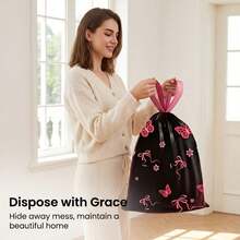 50pcs/Roll Fragrant Drawstring Storage Bags, Reinforced And Thickened Anti-Tear, Pink Bow Pattern, High-Density Polyethylene Drawstring Storage Bags, Multi-Functional Disposable Storage Bags, Suitable For Kitchen, Bathroom, Living Room, RV, Bedroom, Office, And Halloween And Christmas Gifts - Multi-color - View 6