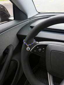 1pc Blue Evil Eye Rhinestone Steering Wheel Pendant, Gold Crystal Chain Car Hanging Decor, Shiny Interior Rearview Mirror Accessory, Suitable For Women, Cars, SUVs, Daily Commute, Road Trips, Birthday And Holiday Gifts - Sapphire - View 7