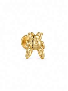 EleRunis 1pc 925 Sterling Silver Insect Halloween Pumpkin Bat Beetle Moth Flat Back Labret Stud Earring, Suitable For Earlobe, Ear Cartilage, Conch, Lip, Helix, Threaded Piercing Jewelry - Gold - View 14
