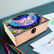 Handmade Art Set With Single Piece Painting Design And Paw Print Pattern, Featuring A Wooden Box With Lock And Flip Lid, Multi-Functional Storage Box Suitable For Small Items And Jewelry - Multicolor - View 4