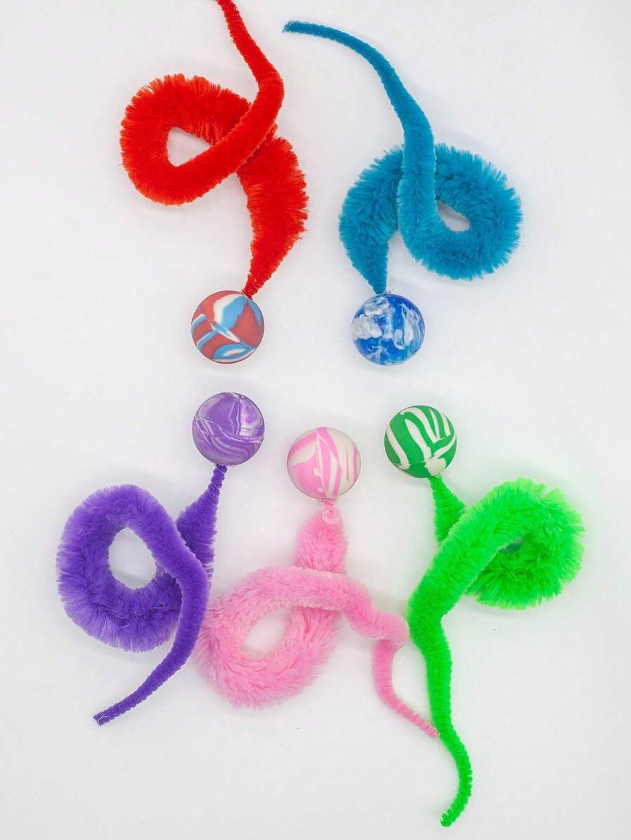 1/2/3/4/5pcs Elastic Ball Caterpillar Shape Cat Teaser Toy, Self-Entertainment Pet Toy