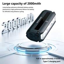 Lampu Depan Sepeda, 1800 Lumens, Lampu Depan Sepeda Terang, Baterai Isi Ulang 2000mAh, Pengisian Daya Tipe-C, Casing & Dudukan Paduan Aluminium, 5 Mode Cahaya, Lampu Keselamatan Bersepeda - Hitam - View 5