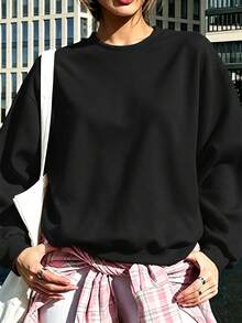 Women's Plus-Size Casual Crew-Neck Sweatshirt – Suitable For Daily Wear And Outdoor Activities (Autumn/Winter) - Black - View 1