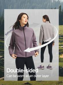Jaket Fleece Wanita Beneunder dengan Kerah Tegak Bolak-balik (Suhu Sedang) PM031 - Leng Yuebai - Yuan Lumi - View 4
