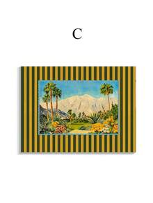 1pc 2D Frameless Canvas Art, Vintage Striped Border Desert Landscape ...