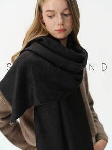 1pc Women's Solid Color Polyester Commuter Fashion Versatile Scarf For Daily Use - Black - View 7