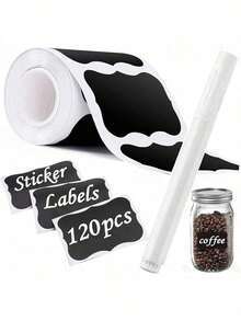 120pcs Handwritten Style Label Stickers (Includes 1 Pen), Waterproof, Cuttable, Removable, Reusable, Suitable For Packaging/Marking Items. Can Be Used On Storage Containers, Glass Jars, Bottles, Gift/Food Packaging Boxes, Flower Pots, Office Supplies, Spice Boxes, Glass Bottles, Craft Studios; Rectangular/Wavy Pattern; Kraft Paper Self-Adhesive Labels, Ideal For Gift Parties, Wedding Decor, School Supplies, Home Decor, Kitchen Utensils, Natural Appearance | Waterproof Stickers, Can Labels, Food Labels - Multicolor - View 10