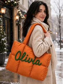 1pc Personalized Customized Cloud Quilted Tote Bag, Large Capacity Quilted Shoulder Handbag, Suitable For Daily Use, Perfect Customized Gift For Women - Multicolor - View 3