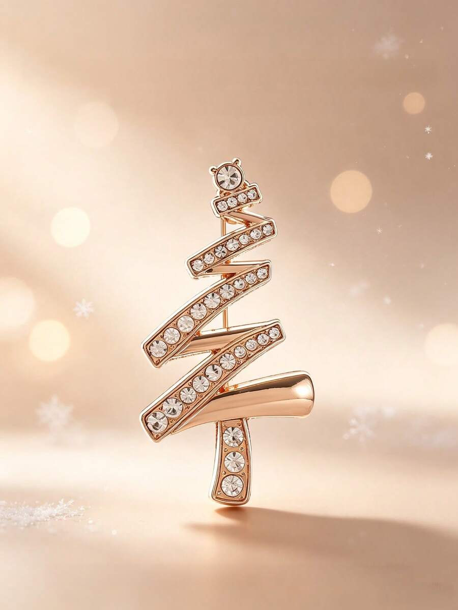 Exquisite Gold Christmas Tree Brooch, Elegant Holiday Accessory, Perfect Gift For Women And Girls Gatherings - Multicolor - View 1