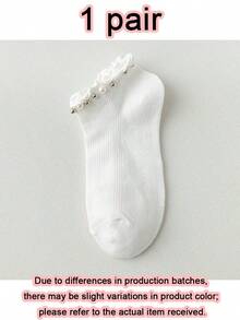 1/3 Pairs Women's Ruffle Cuff Short Socks, Faux Pearl & Rhinestone Decor, Solid Black & White Knit Socks, Sweet & Elegant Style, Soft & Breathable, Suitable For Autumn/Winter, Fashion Accessory, Can Be Paired With Mary Jane Shoes - Multicolor - View 14