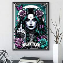 [1pc DIY Diamond Art Kit] 1pc Gothic Girl Pattern DIY Diamond Painting Set, Round Diamonds, Mosaic Art Craft, Suitable For Beginners, Home Wall Decor, Unique Gift, Frameless - No Frame - View 8