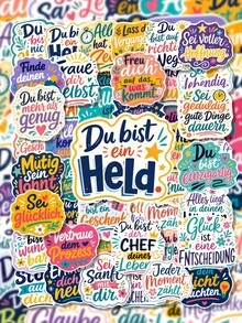 50Pcs PP German Inspirational Stickers, Colorful Journal Text Style, Including German Inspirational Phrases, Hearts, Gift Boxes, Lightning, Hand-Drawn Border Elements, For Journal Collage, Water Bottle, Notebook, Storage Box, DIY Craft Decor - Multicolor - View 3