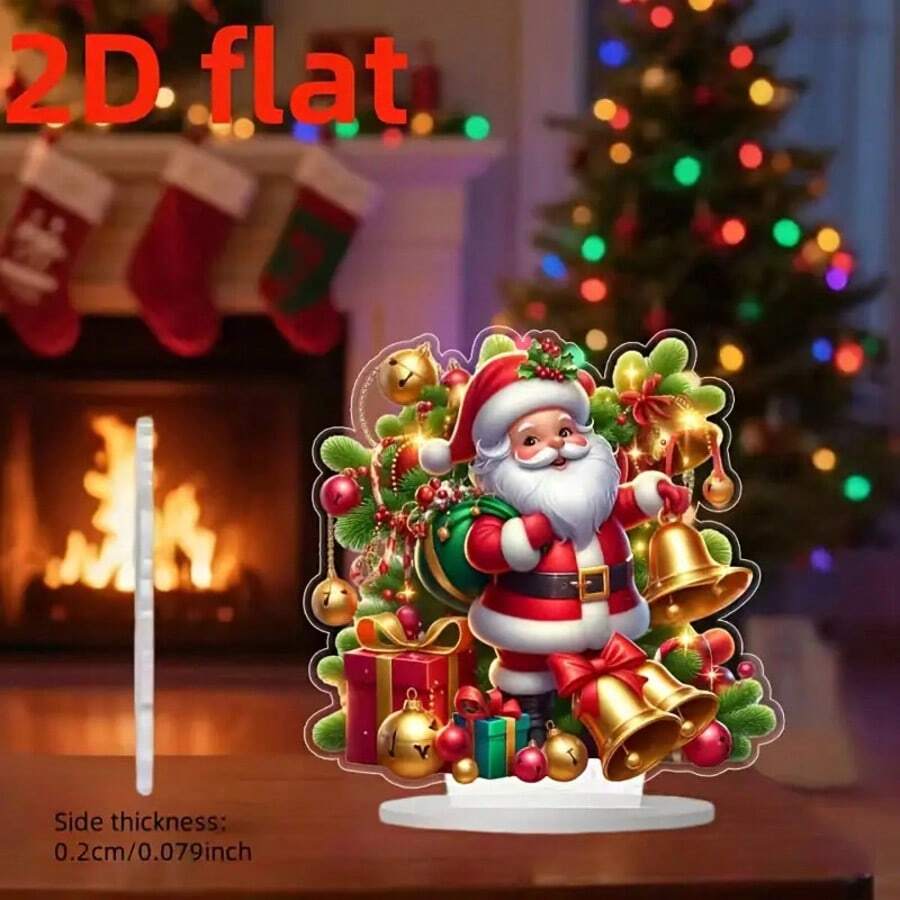 1pc 2D Flat Printed Acrylic Santa Claus Pattern Desktop Decoration, Suitable For Home, Bedroom, Study And Office Desk Decor, Perfect Christmas Gift For Family And Friends, Seasonal Gift, Holiday Decoration, Holiday Design, Bohemian Style - A - View 1