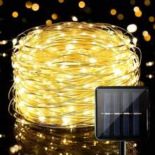 Solar Outdoor Twinkle Garland Lights, Warm Soft Lighting, Auto Sensor, Waterproof Construction, Perfect For Backyard Dinner, Lawn, Balcony And Festival Decor - Copper Wire String Lights - View 9